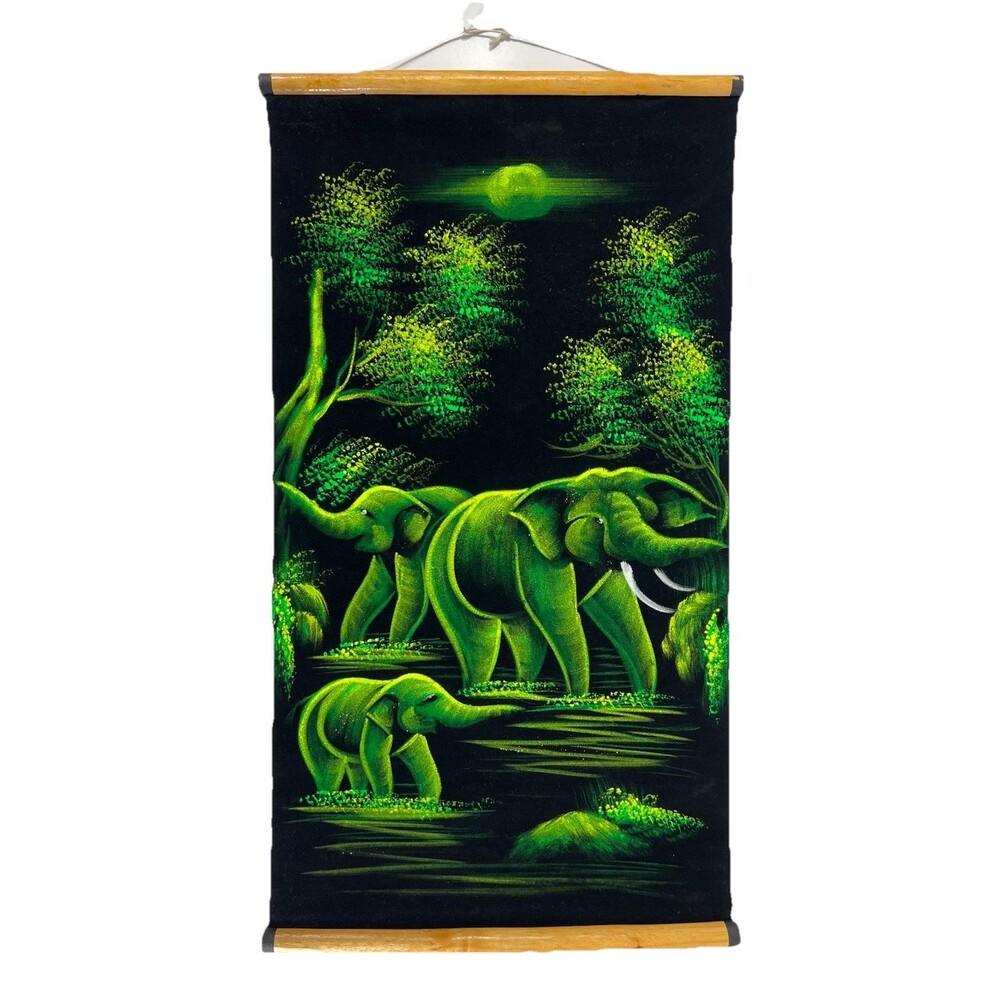 Elephant Handmade Fabric Painting Velvet Wall Decor Hanging Poster Picture gift